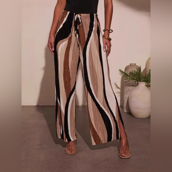Drawstring Contrast Wide Leg Pants - Picture 1 of 4